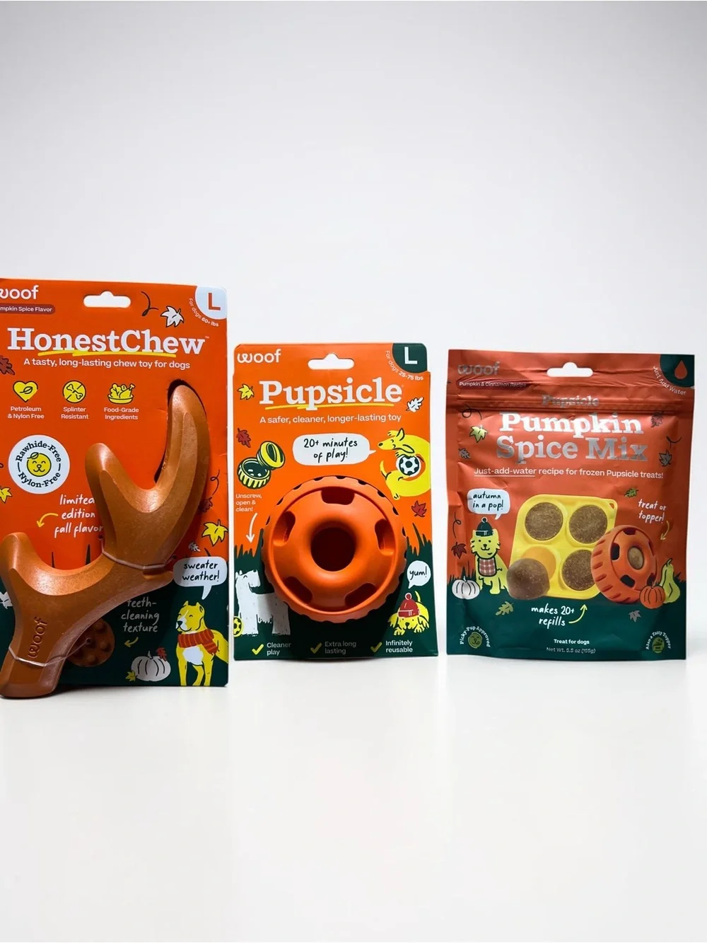Woof Orange Pupsicle Long Lasting Refillable Dog Toy w Treat refills & Chew